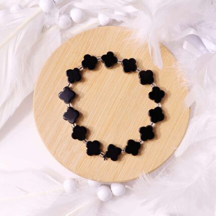 Black Obsidian Flower Beads Bracelet