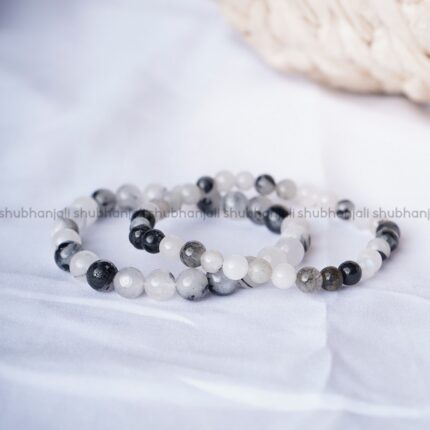 Black Rutile Round Beads Bracelet