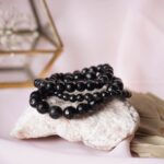 Black Tourmaline Faceted Round Beads Bracelet