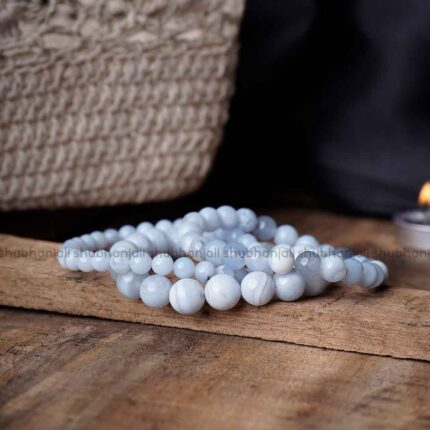 Blue Lace Agate Round Beads Bracelet