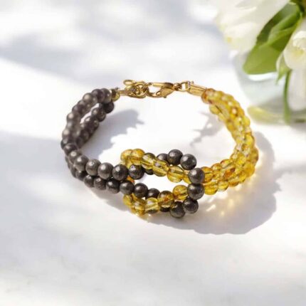Citrine & Pyrite Knot Bracelet 4mm