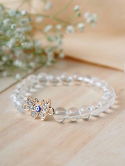 Clear Quartz Bracelet Evil Eye (Butterfly) 8MM