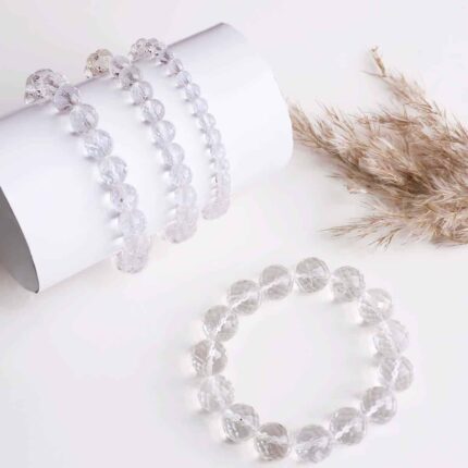 Clear Quartz Faceted Round Beads Bracelet