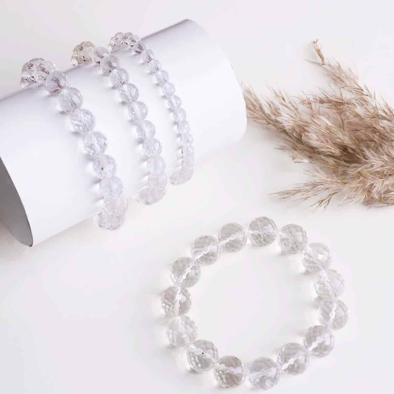 Clear Quartz Faceted Round Beads Bracelet