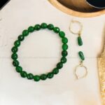 Crystal Green Jade Faceted Bracelet And Earring