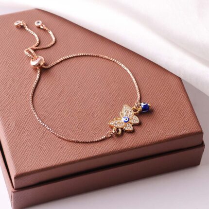 Evil Eye Diamond Butterfly Chain Bracelet