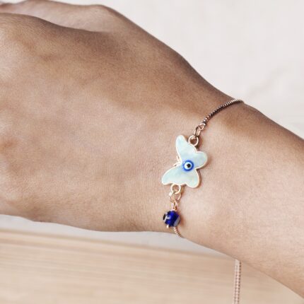 Evil Eye, Mother of Pearl Enamel Butterfly Bracelet