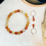Red Carnelian Faceted Bracelet and Drop Earring Set