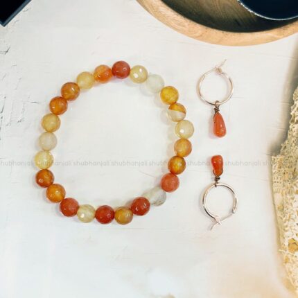 Red Carnelian Faceted Bracelet and Drop Earring Set