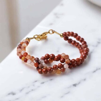 Red Carnelian & Red Jasper Faceted Knot Bracelet 4mm