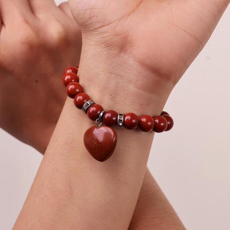 Red Jasper Bracelet With Mini Heart Charm