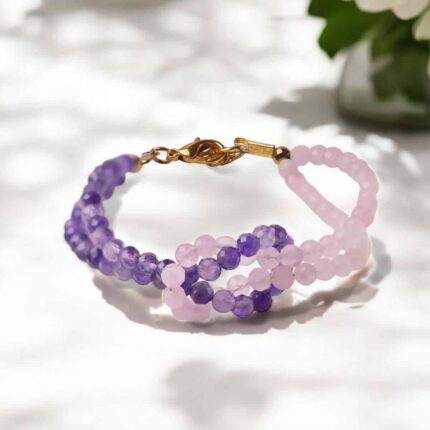 Rose Quartz & Amethyst Faceted Knot Bracelet 4mm