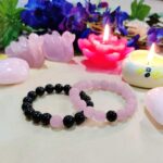 Rose Quartz and Onyx Couple Bracelet