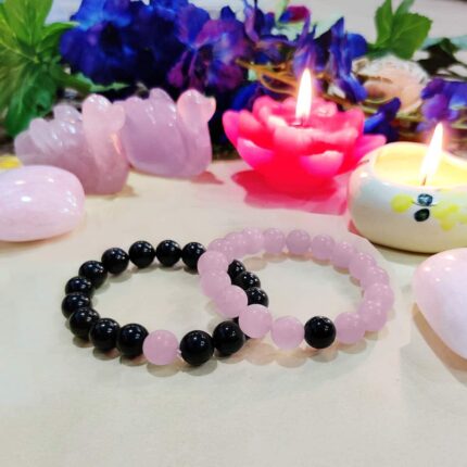 Rose Quartz and Onyx Couple Bracelet