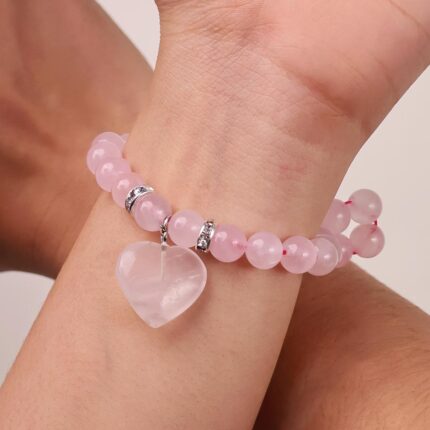 Rose Quartz Bracelet With Mini Heart Charm