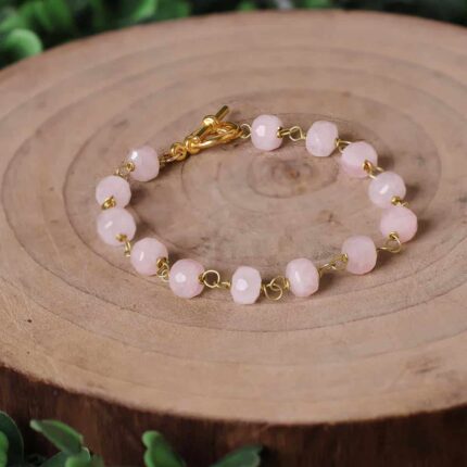 Rose Quartz Drum Faceted Chain Bracelet