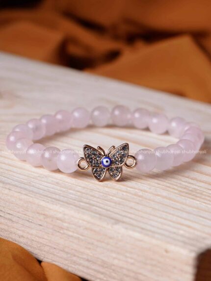 Rose Quartz Evil Eye Butterfly Bracelet
