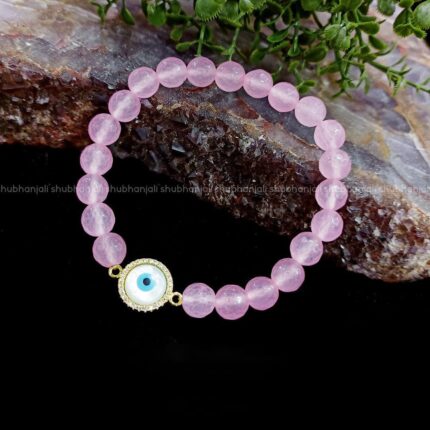 Rose Quartz Faceted Evil Eye Bracelet