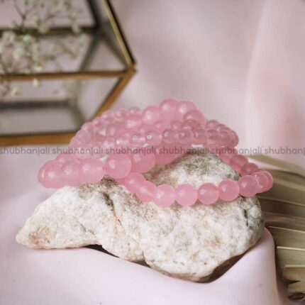 Rose Quartz Faceted Round Beads Bracelet