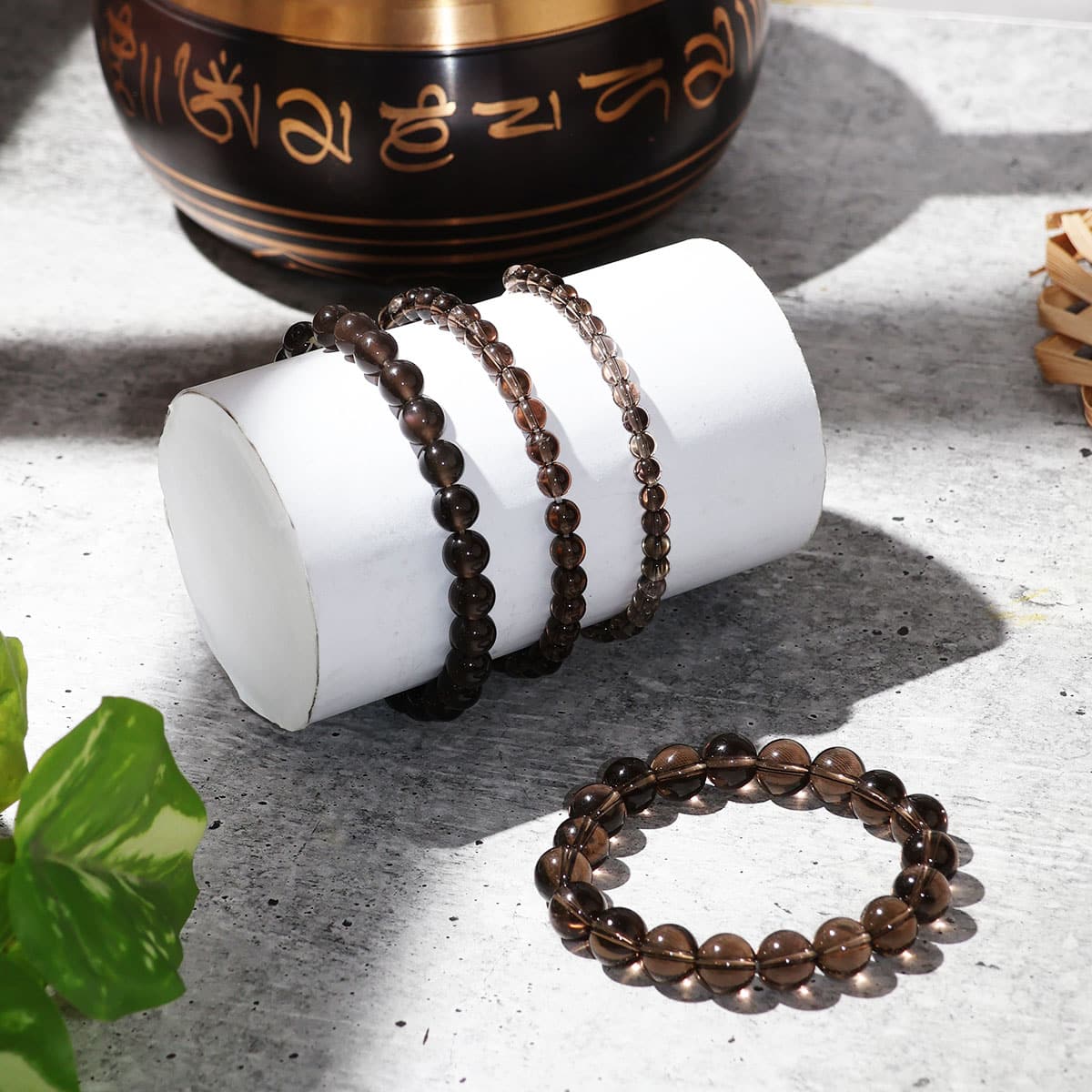 Smoky Quartz Round Beads Bracelet