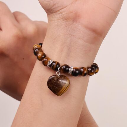 Tiger Eye Bracelet With Mini Heart Charm